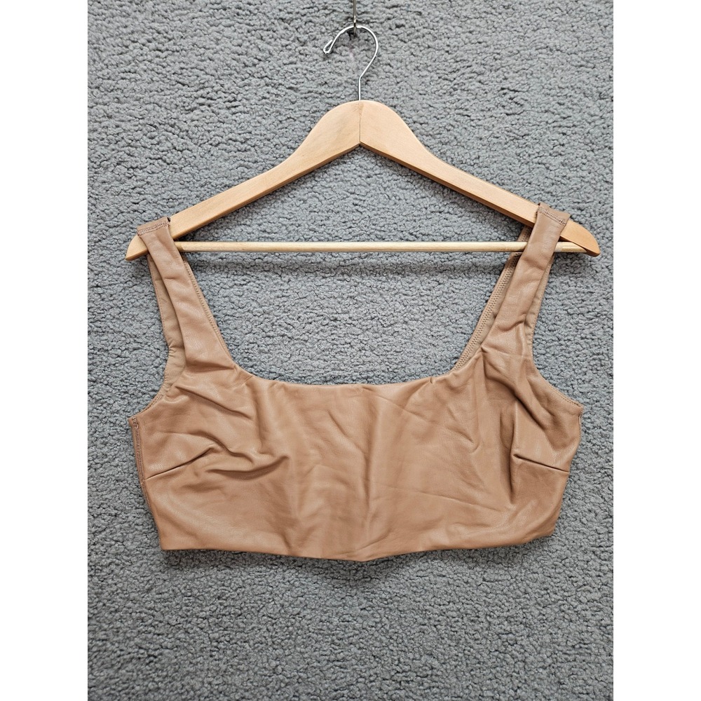 SKIMS Faux Leather Scoop Neck Crop Top XL Tan Nude Bralette Baddie Minimalist